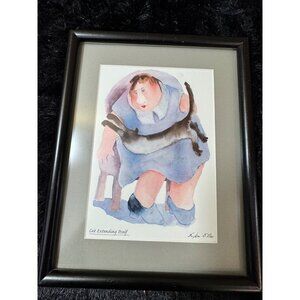 Erika Oller  Print Lady With Black Cat Framed